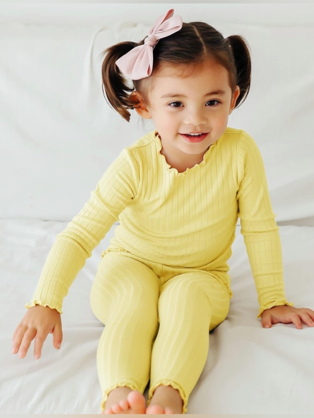 Vaenait Baby Kids Ribbed Pajama Set -  Lemon Yellow